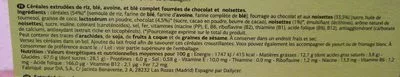 Lista de ingredientes del producto Céréales Chocolatées Fourrées au Chocolat Dia 