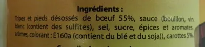 Lista de ingredientes del producto Tripes à la mode de Caen  Dia 400 g