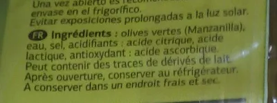 Lista de ingredientes del producto Olives vertes dénoyautées Dia 525 g