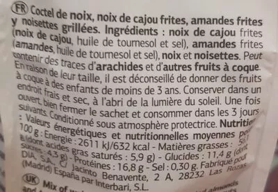 Lista de ingredientes del producto Cóctel frutos secos dia 200 gr