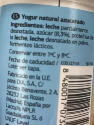 Lista de ingredientes del producto Yogur natural azucarado Dia 