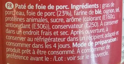 Lista de ingredientes del producto Paté de Hígado de Cerdo Dia 200 g