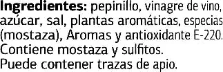 Lista de ingredientes del producto Pepinillos agridulces Dia 680 (neto), 360 (escurrido), 720 ml