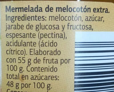 Lista de ingredientes del producto Mermelada de melocotón extra dia Dia 390 g (neto), 370 ml