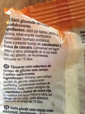 Lista de ingredientes del producto Dátiles sin hueso Dia 250 g