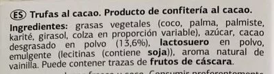 Lista de ingredientes del producto Trufas al cacao Dia 250 g