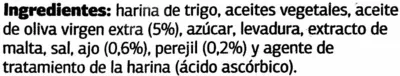 Lista de ingredientes del producto Pan tostado con ajo, perejil y AOVE Dia 160 g