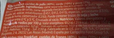 Lista de ingredientes del producto Salchicha Frankfurt Dia 160 g