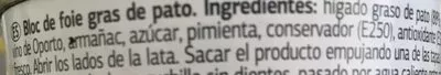 Lista de ingredientes del producto Bloc de foie gras de pato Dia 200 g