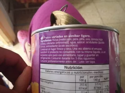 Lista de ingredientes del producto Mix de frutas en almíbar ligero Dia 