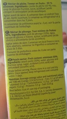 Lista de ingredientes del producto Nectar de melocoton Dia 