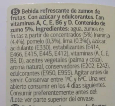 Lista de ingredientes del producto Florida Dia 2L