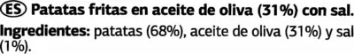 Lista de ingredientes del producto DELICIOUS Patatas fritas con aceite de oliva Dia 150 g