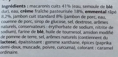 Lista de ingredientes del producto Gratin de Macaronis au Jambon Dia 300 g