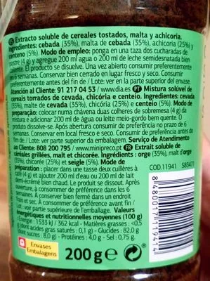 Lista de ingredientes del producto Céréales solubles Dia 