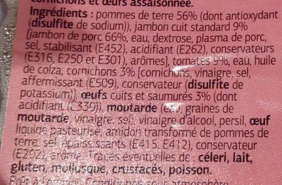 Lista de ingredientes del producto Salade Piémontaise au jambon Dia 500 g