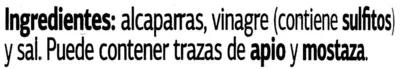 Lista de ingredientes del producto Alcaparras en vinagre Dia 135 g (neto), 80 g (escurrido), 153 ml