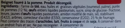 Lista de ingredientes del producto 4 Beignets fourrés à la pomme Dia 280 g (4 Beignets de 70 g)