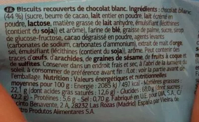 Lista de ingredientes del producto Choco aros white Dia 