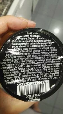 Lista de ingredientes del producto Surtido setas Dia 280 g