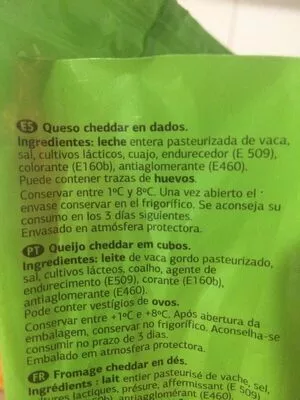 Lista de ingredientes del producto Cheddar Dia 