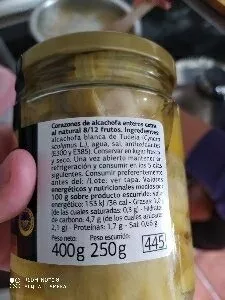 Lista de ingredientes del producto Corazones de alcachofa  