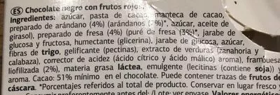 Lista de ingredientes del producto Chocolate negro con frutos rojos DIA Dia 125 gr