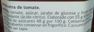 Lista de ingredientes del producto Mermelada de tomate Dia 320 g