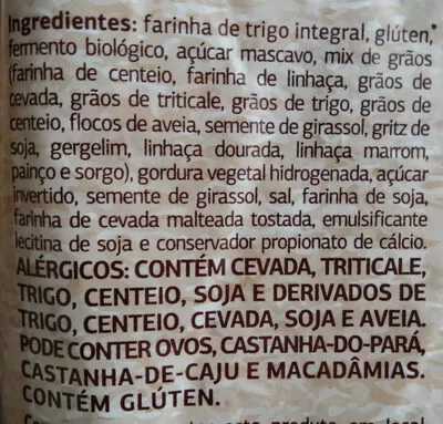 Lista de ingredientes del producto Pão 100% integral multigrãos Dia 400 g