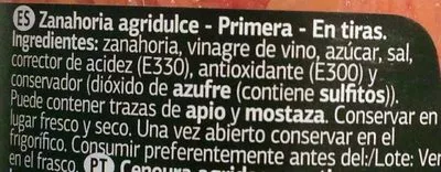 Lista de ingredientes del producto Zanahoria en tiras DIA 180 g