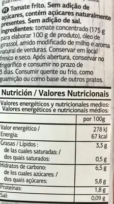 Lista de ingredientes del producto Tomato Frito Vital Dia 300 g