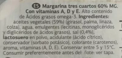 Lista de ingredientes del producto Margarina Omega 3 Dia 250 g