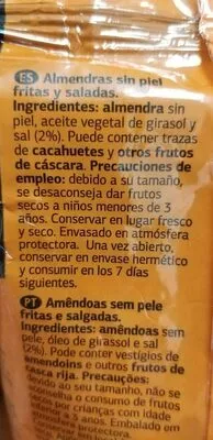 Lista de ingredientes del producto Almendra frita y salada  