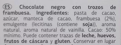 Lista de ingredientes del producto Chocolate Negro Frambuesa Delicious Dia,  Dia 60 g