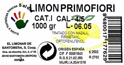 Lista de ingredientes del producto Limones El Limonar de Santomera 1 Kg