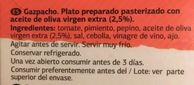 Lista de ingredientes del producto Gaspacho suave Dia 1 l