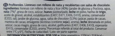 Lista de ingredientes del producto Profiteroles rellenos de nata Dia 180 g