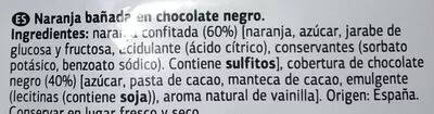 Lista de ingredientes del producto Naranja bañada en chocolate negro Dia 100 gr