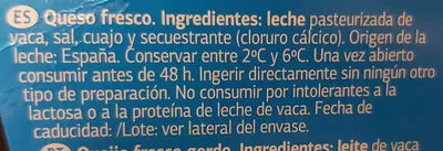 Lista de ingredientes del producto Queso fresco Día 500 g