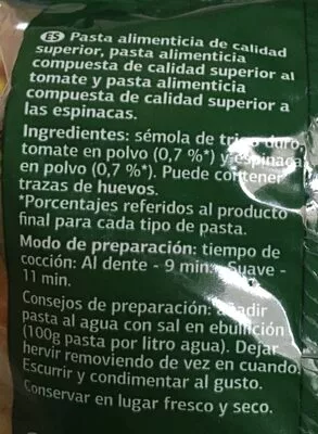 Lista de ingredientes del producto Espirales tricolor Dia 