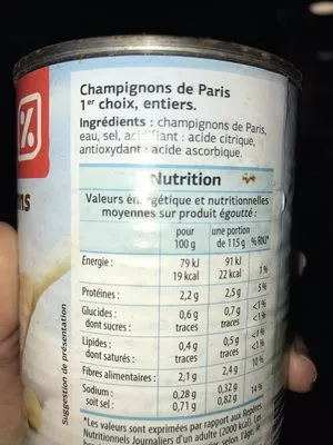 Lista de ingredientes del producto Champignons de Paris Dia 