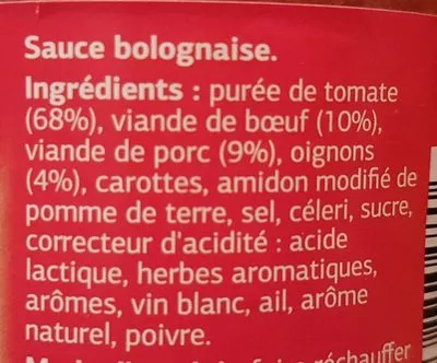 Lista de ingredientes del producto Sauce Bolognaise Dia 420 g