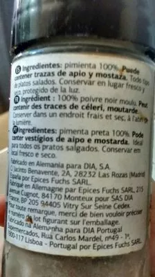 Lista de ingredientes del producto Dia Ground Black Pepper Dia 50 gr