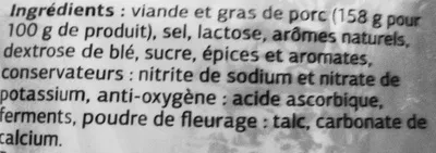 Lista de ingredientes del producto Saucisse séche, qualité supérieure Dia, Salaisons du Maconnais 300 g