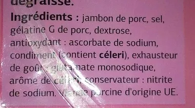 Lista de ingredientes del producto Jambon supérieur découenné et dégraissé Dia 200 g 