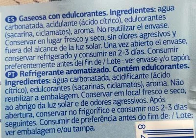 Lista de ingredientes del producto Gaseosa Dia 