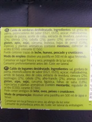 Lista de ingredientes del producto Caldo de verduras Dia 