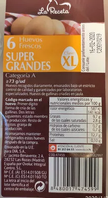 Lista de ingredientes del producto Huevos xl  