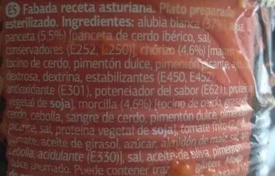 Lista de ingredientes del producto Fabada receta asturiana Dia 435 g