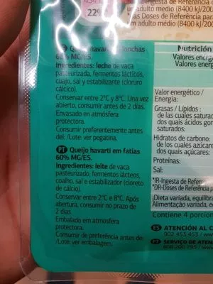 Lista de ingredientes del producto Havarti Dia 200 g